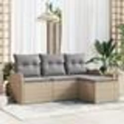 Ensemble de Canapé de Jardin 4 Pièces avec Coussins Beige Rattan PE