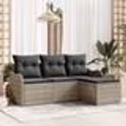 Canapé de Jardin 4 Pièces avec Coussins Gris Clair en Rattan Poly