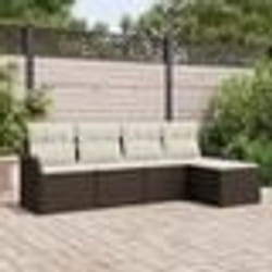 vidaXL Ensemble de Canapé de Jardin 5 Pièces avec Coussins en Poly Rattan Marron
