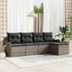 Set de Canapé de Jardin vidaXL 5 Pièces avec Coussins Gris en Poly Rattan