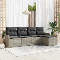 Set de Canapés de Jardin vidaXL 5 Pièces avec Coussins Gris Clair Rattan Poly