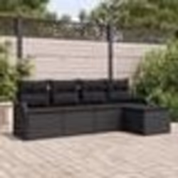 Ensemble de Canapé de Jardin de 5 Pièces avec Coussins Noir Poly Rotin