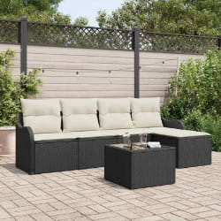 Canapé jardin 5 pièces avec coussins poly rotin marron