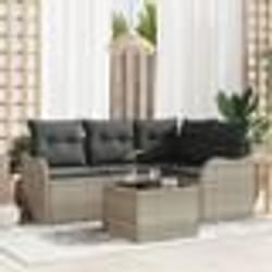 Canapé de jardin 5 pièces avec coussins en poly rotin gris