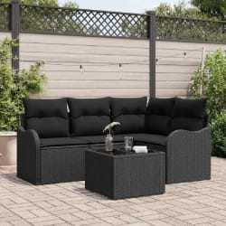 vidaXL Ensemble de canapé de jardin avec coussin 5 pcs Noir Poly rotin