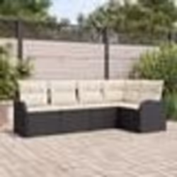 Ensemble de canapé de jardin 5 pièces avec coussins noir en rattan