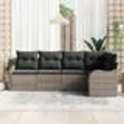 Ensemble de Canapé de Jardin 5 Pièces avec Coussins en Rattan Poly Gris