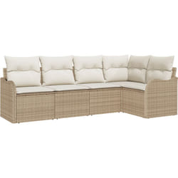 Ensemble de canapés de jardin 5 pièces avec coussins en rotin poly beige, Canapé de jardin 2 places avec coussins en rotin poly beige Vidaxl