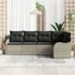 Ensemble de canapés de jardin 5 pièces avec coussins gris clair en rotin poly