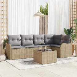 vidaXL Ensemble de canapé de jardin 6 pcs Beige Poly rotin