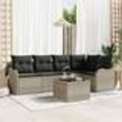 Canapé de jardin 6 pièces avec coussins Gris Poly Rattan