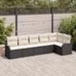 Ensemble de canapé de jardin 6 pièces avec coussins en rotin poly noir