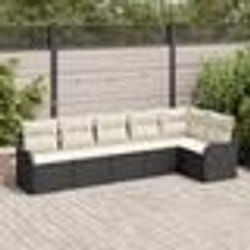 Ensemble de canapé de jardin 6 pièces avec coussins en rotin poly noir
