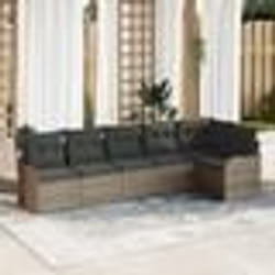 Ensemble de Canapé de Jardin 6 Pièces avec Coussins en Poly Rattan Gris