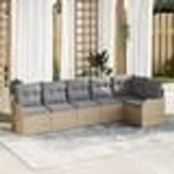 Ensemble de 6 Canapés de Jardin avec Coussins Beige Poly Rattan