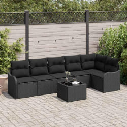 vidaXL Ensemble de canapé de jardin avec coussin 7 pcs Noir Poly rotin