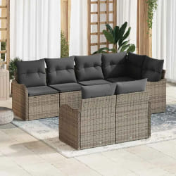 Set de canapé de jardin 7 pièces vidaXL avec coussins gris en rattan poly