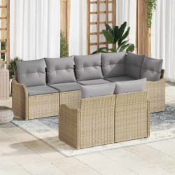 Ensemble de canapé de jardin de 7 pièces avec coussins beiges en Poly Rattan