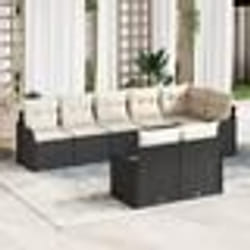 Set de canapé de jardin 8 pièces avec coussins noir poly rotin