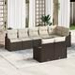 Set de Canapé de Jardin 8 Pièces avec Coussins Marron Rotin Poly