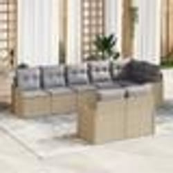 Set de Canapé de jardin 8 pièces vidaXL avec coussins en rattan poly beige