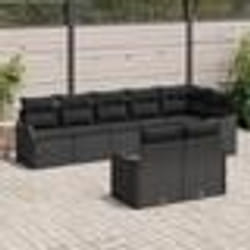 Ensemble de Canapés de Jardin 8 Pièces avec Coussins Noir Poly Rotin