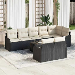 vidaXL Ensemble de canapé de jardin avec coussin 9 pcs Noir Poly rotin