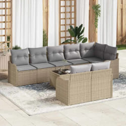 Ensemble de canapé de jardin 9 pièces avec coussins en rotin poly noir vidaXL