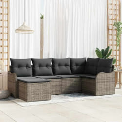 vidaXL Ensemble de canapé de jardin 6 pièces avec coussins gris poly rotin