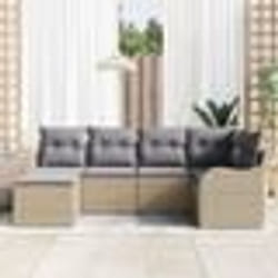 Ensemble de canapés de jardin 6 pièces avec coussins beige en poly rattan
