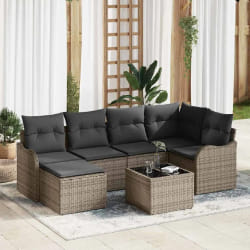 vidaXL Ensemble de canapé de jardin avec coussin 7 pcs Gris Poly rotin