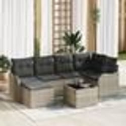 Ensemble de canapés de jardin de 7 pièces avec coussins gris poly rattan