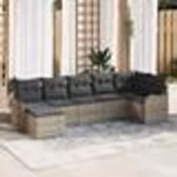 Ensemble de Canapés de Jardin 7 Pièces avec Coussins Gris Poly Rotin