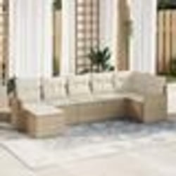 Ensemble de canapé de jardin vidaXL 7 pièces avec coussins beige poly rotin