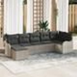 Ensemble de Canapés de Jardin 7 Pièces avec Coussins Gris Clair Poly Rattan