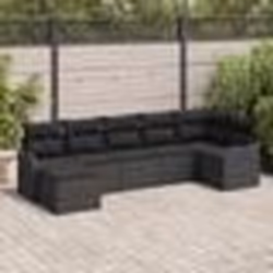 Ensemble de canapé jardin 7 pièces avec coussins en rotin poly noir vidaXL