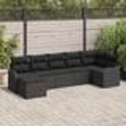 Ensemble de canapé jardin 7 pièces avec coussins en rotin poly noir vidaXL
