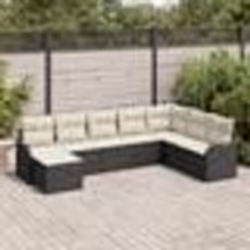 Ensemble de canapé de jardin 8 pièces avec coussins Rotin Poly Noir