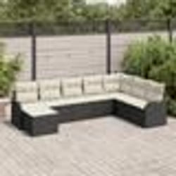 Ensemble de canapé de jardin 8 pièces avec coussins Rotin Poly Noir