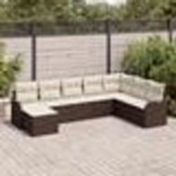 Ensemble de canapé de jardin 8 pièces avec coussins marron poly rotin