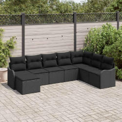 Ensemble Canapés Jardin 8 Pièces avec Coussins Noir Poly Rattan