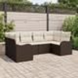 Ensemble de canapé de jardin vidaXL 6 pièces avec coussins en rattan poly marron