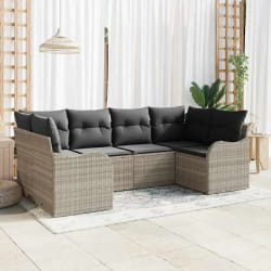Ensemble de canapé de jardin vidaXL 6 pièces avec coussins Gris clair Poly Rotin
