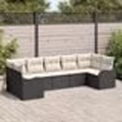 Ensemble de Canapé de Jardin 7 Pièces avec Coussins en Poly Rattan Noir