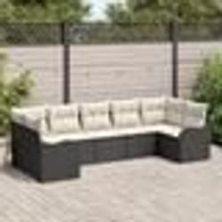 Ensemble de Canapé de Jardin 7 Pièces avec Coussins en Poly Rattan Noir