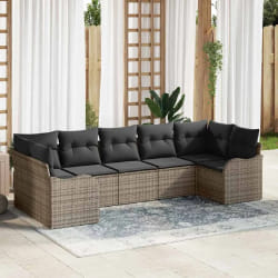 Ensemble de canapé de jardin 7 pièces avec coussins gris en poly rattan