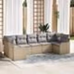 Ensemble de canapé de jardin 7 pièces avec coussins Beige Poly Rattan