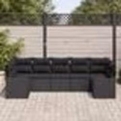 Ensemble de canapé de jardin 7 pièces avec coussins en poly rattan noir