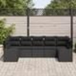 Ensemble de canapé de jardin 7 pièces avec coussins en poly rattan noir