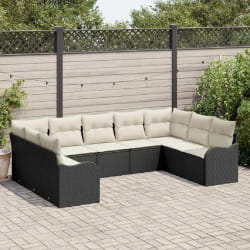 vidaXL Ensemble de canapé de jardin 9 pièces avec coussins en rotin noir